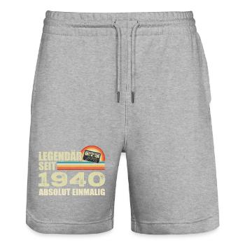 Légendaire depuis 1940 - absolument unique - Short de jogging bio TRAINER Stanley/Stella unisexe - gris chiné - Devant - Nik (191cm) & Marisol (170cm)