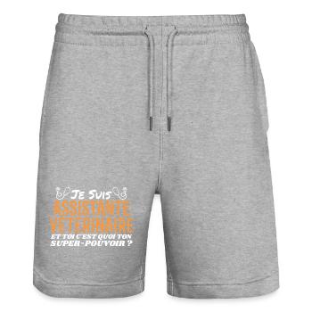 Assistent | Tierarzt | Geschenk | Superkraft - Stanley/Stella Unisex Bio Joggingshorts Trainer  - Grau meliert - Vorne - Nik (191cm) & Marisol (170cm)