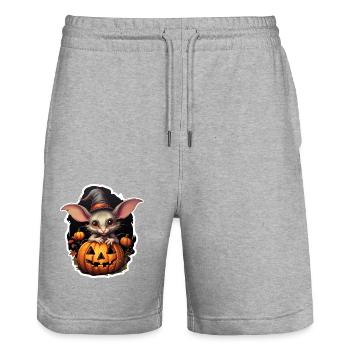 Halloween Nagetier mit Hexenhut und Kürbis - Stanley/Stella Unisex Bio Joggingshorts Trainer  - Grau meliert - Vorne - Nik (191cm) & Marisol (170cm)