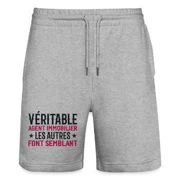 Real Estate Agent Gift Humor - Stanley/Stella Trainer Unisex Organic Jogging Shorts - heather grey - Front - Nik (191cm) & Marisol (170cm)
