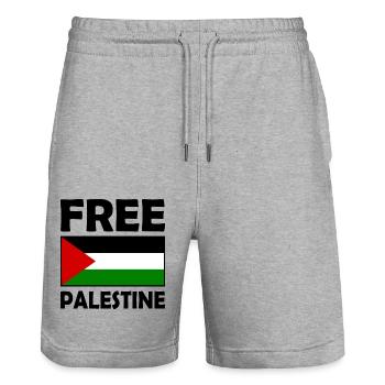 Free palestine - Stanley/Stella Trainer Unisex Organic Jogging Shorts - heather grey - Front - Nik (191cm) & Marisol (170cm)