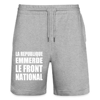 The Republic fucks the National Front - Stanley/Stella Trainer Unisex Organic Jogging Shorts - heather grey - Front - Nik (191cm) & Marisol (170cm)