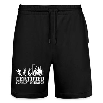 Certified Forklift Operator - Stanley/Stella Trainer Unisex Organic Jogging Shorts - black - Front - Nik (191cm) & Marisol (170cm)