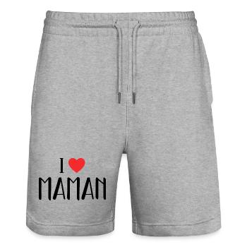 I Love Maman ! - Short de jogging bio TRAINER Stanley/Stella unisexe - gris chiné - Devant - Nik (191cm) & Marisol (170cm)
