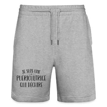Ich bin eine Kinderbetreuerin, die rockt - Stanley/Stella Unisex Bio Joggingshorts Trainer  - Grau meliert - Vorne - Nik (191cm) & Marisol (170cm)