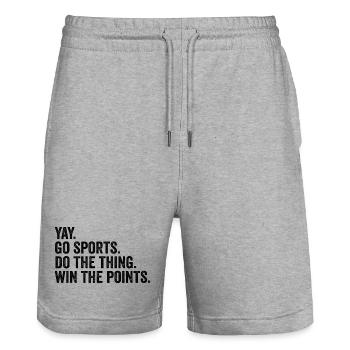 Yay Go Sport mach das Ding Gewinnen Sie die Punkte - Stanley/Stella Unisex Bio Joggingshorts Trainer  - Grau meliert - Vorne - Nik (191cm) & Marisol (170cm)