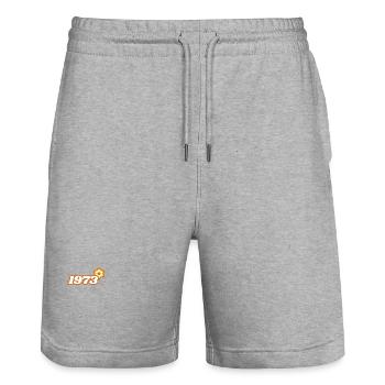 1973 Born with Retro Hippie Flower - Stanley/Stella Trainer Unisex Organic Jogging Shorts - heather grey - Front - Nik (191cm) & Marisol (170cm)
