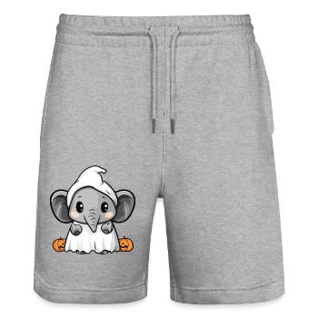Éléphant Halloween Bande dessinée Fantôme - Short de jogging bio TRAINER Stanley/Stella unisexe - gris chiné - Devant - Nik (191cm) & Marisol (170cm)