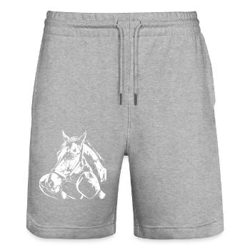 Pferd Boxen Kämpfer MMA - Stanley/Stella Unisex Bio Joggingshorts Trainer  - Grau meliert - Vorne - Nik (191cm) & Marisol (170cm)