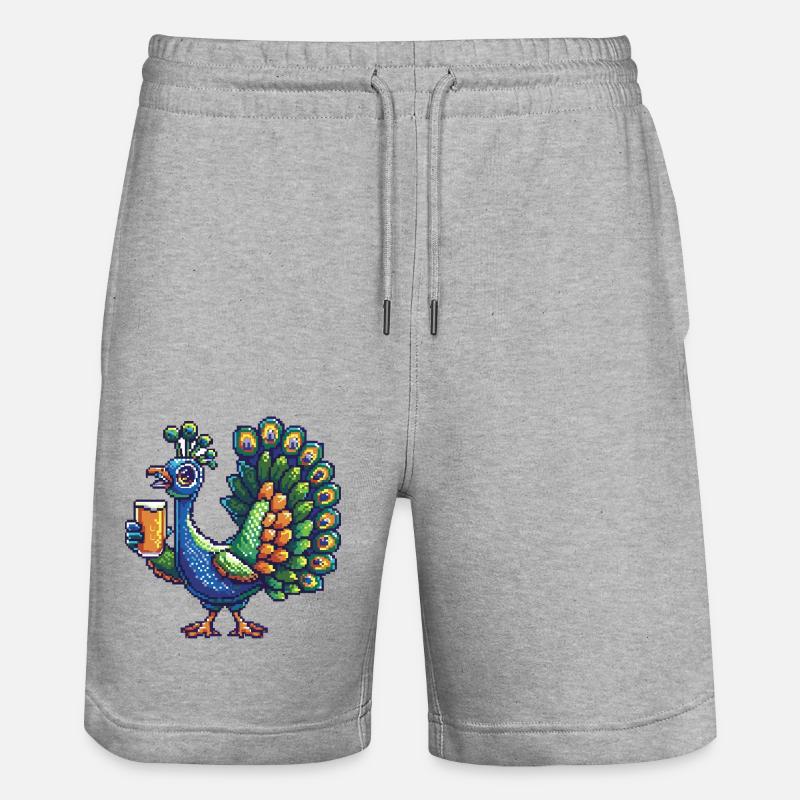 Pfau Vogel Pixel Bier - Stanley/Stella Unisex Bio Joggingshorts Trainer  - Grau meliert