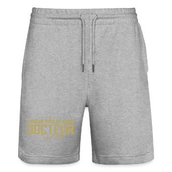 Ich kann nicht, ich bin Arzt - Stanley/Stella Unisex Bio Joggingshorts Trainer  - Grau meliert - Vorne - Nik (191cm) & Marisol (170cm)