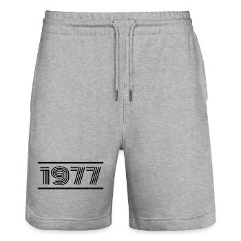 1977 Jahrgang 1977 48. Jubiläum 1977 Retro 1977 - Stanley/Stella Unisex Bio Joggingshorts Trainer  - Grau meliert - Vorne - Nik (191cm) & Marisol (170cm)