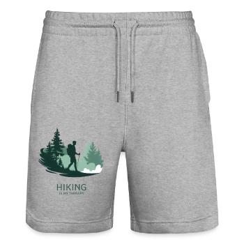 Hiking is My Therapy – Nature & Forest - Stanley/Stella Trainer Unisex Organic Jogging Shorts - heather grey - Front - Nik (191cm) & Marisol (170cm)