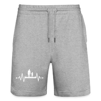 Gift Dad Son and Daughter, Father and Daughter - Stanley/Stella Trainer Unisex Organic Jogging Shorts - heather grey - Front - Nik (191cm) & Marisol (170cm)