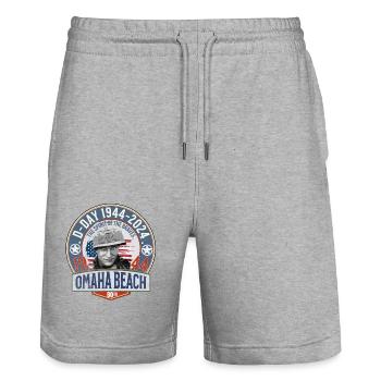 Omaha Beach D TAG 1944 2024 - Stanley/Stella Unisex Bio Joggingshorts Trainer  - Grau meliert - Vorne - Nik (191cm) & Marisol (170cm)