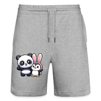 Panda und Pinguin - Stanley/Stella Unisex Bio Joggingshorts Trainer  - Grau meliert - Vorne - Nik (191cm) & Marisol (170cm)