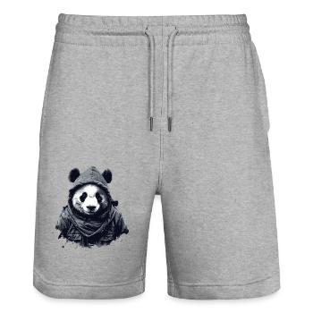 Cooler Panda Bär mit Kapuze - Stanley/Stella Unisex Bio Joggingshorts Trainer  - Grau meliert - Vorne - Nik (191cm) & Marisol (170cm)