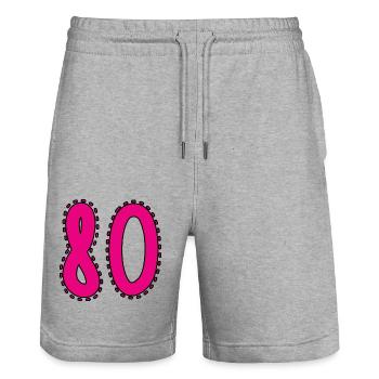 80. 80 YEARS. 80th ANNIVERSARY. 80 YEARS ANNIVERSARY. - Stanley/Stella Trainer Unisex Organic Jogging Shorts - heather grey - Front - Nik (191cm) & Marisol (170cm)