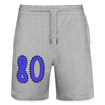 80. 80 YEARS. 80th ANNIVERSARY. 80 YEARS ANNIVERSARY. - Stanley/Stella Trainer Unisex Organic Jogging Shorts - heather grey - Front - Nik (191cm) & Marisol (170cm)