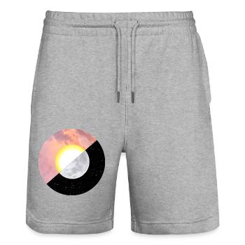 Sommer | Sonne | Mond | Sonnenuntergang - Stanley/Stella Unisex Bio Joggingshorts Trainer  - Grau meliert - Vorne - Nik (191cm) & Marisol (170cm)