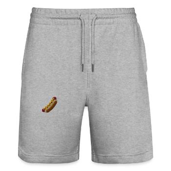Hot Dog Embroidered - Stanley/Stella Trainer Unisex Organic Jogging Shorts - heather grey - Front - Nik (191cm) & Marisol (170cm)
