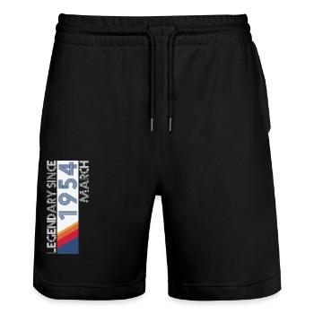 Retro SiFi Legendary since March 1954 - Birthday - Stanley/Stella Trainer Unisex Organic Jogging Shorts - black - Front - Nik (191cm) & Marisol (170cm)