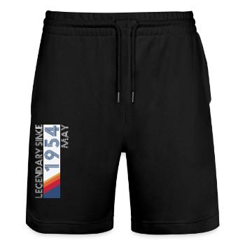Retro SiFi Legendary since May 1954 - Birthday - Stanley/Stella Trainer Unisex Organic Jogging Shorts - black - Front - Nik (191cm) & Marisol (170cm)