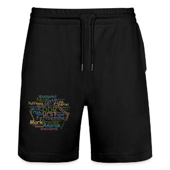 DDR Ostalgie Wörtersammlung - Stanley/Stella Unisex Bio Joggingshorts Trainer  - Schwarz - Vorne - Nik (191cm) & Marisol (170cm)