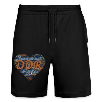 DDR Ostalgie Herz - Stanley/Stella Unisex Bio Joggingshorts Trainer  - Schwarz - Vorne - Nik (191cm) & Marisol (170cm)