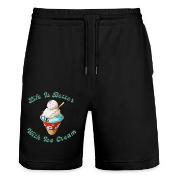 Mit Eis ist das Leben besser - Stanley/Stella Unisex Bio Joggingshorts Trainer  - Schwarz - Vorne - Nik (191cm) & Marisol (170cm)