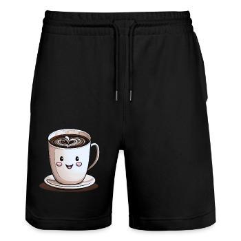 Lächelnde Tasse Kaffee - Stanley/Stella Unisex Bio Joggingshorts Trainer  - Schwarz - Vorne - Nik (191cm) & Marisol (170cm)