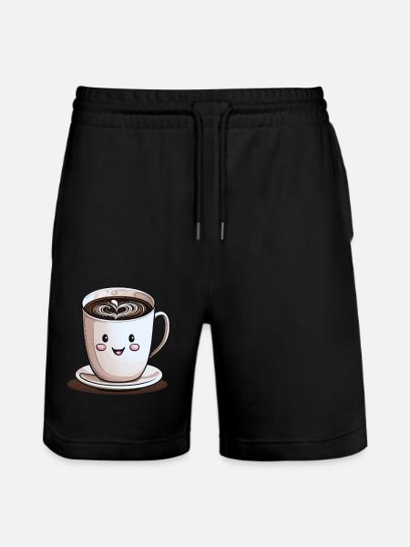 Smiling cup of coffee - Stanley/Stella Trainer Unisex Organic Jogging Shorts - black