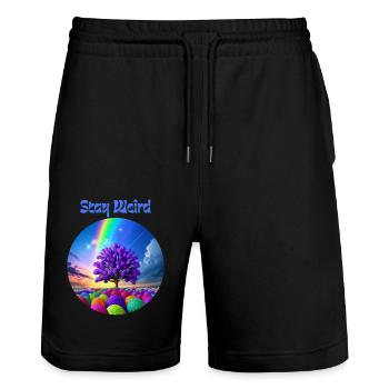 Stay Weird, abstrakter Baum der Farben - Stanley/Stella Unisex Bio Joggingshorts Trainer  - Schwarz - Vorne - Nik (191cm) & Marisol (170cm)