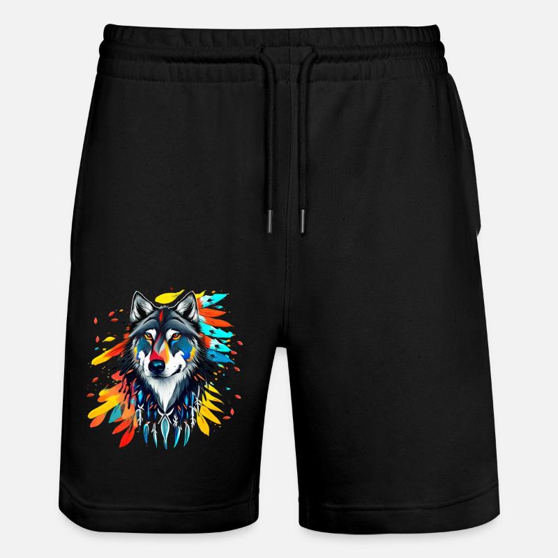 Wolf - Illustration 1 - Stanley/Stella Unisex Bio Joggingshorts Trainer  - Schwarz