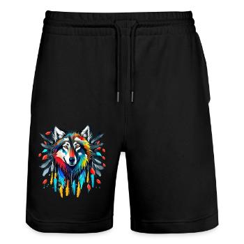 Wolf - Illustration 2 - Stanley/Stella Unisex Bio Joggingshorts Trainer  - Schwarz - Vorne - Nik (191cm) & Marisol (170cm)