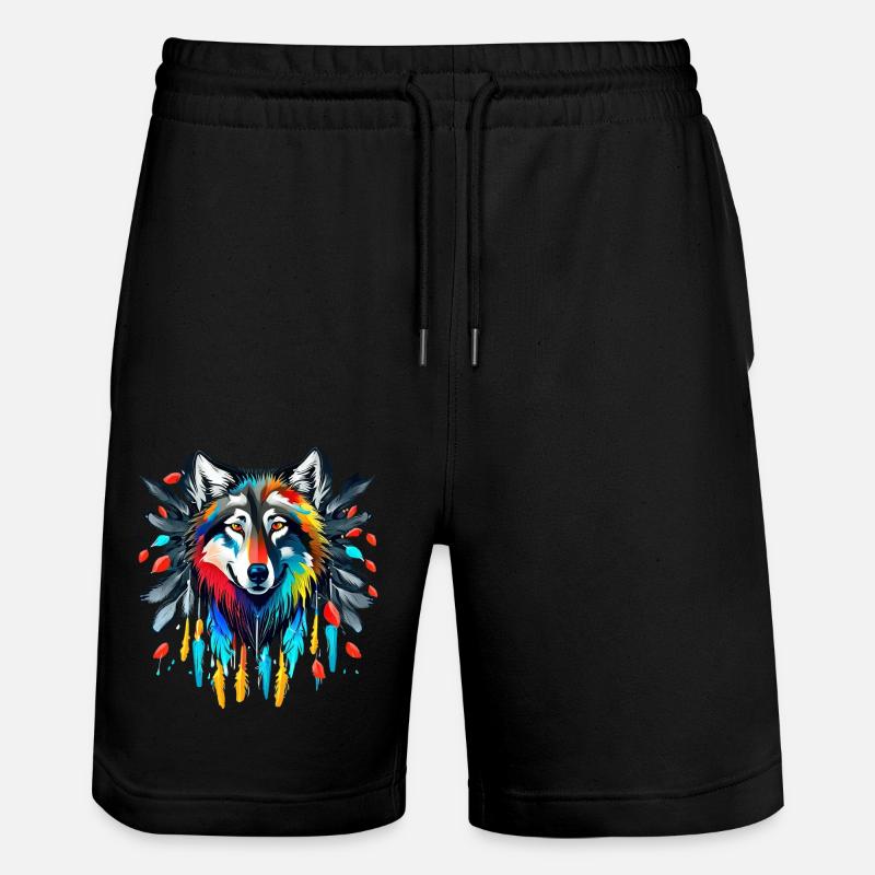 Wolf - Illustration 2 - Stanley/Stella Trainer Unisex Organic Jogging Shorts - black