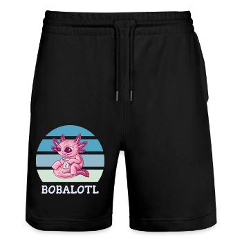 Boba Bubble Tea Axolotl Bobalotl - Stanley/Stella Trainer Unisex Organic Jogging Shorts - black - Front - Nik (191cm) & Marisol (170cm)