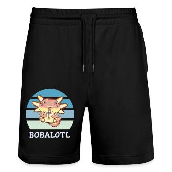 Boba Bubble Tea Axolotl Bobalotl - Stanley/Stella Trainer Unisex Organic Jogging Shorts - black - Front - Nik (191cm) & Marisol (170cm)