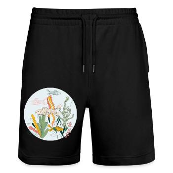 Meerestiere - Stanley/Stella Unisex Bio Joggingshorts Trainer  - Schwarz - Vorne - Nik (191cm) & Marisol (170cm)