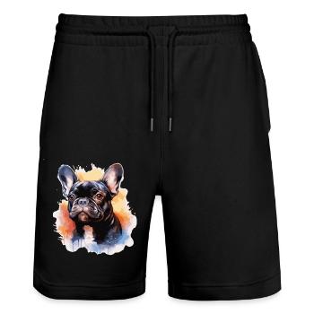 Bouledogue français - Short de jogging bio TRAINER Stanley/Stella unisexe - noir - Devant - Nik (191cm) & Marisol (170cm)