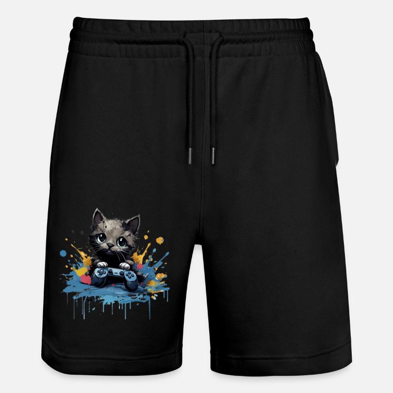 Cute cat gaming design - Stanley/Stella Trainer Unisex Organic Jogging Shorts - black