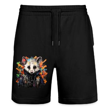 Graffiti animalier : ambiance urbaine d’opossum - Short de jogging bio TRAINER Stanley/Stella unisexe - noir - Devant - Nik (191cm) & Marisol (170cm)