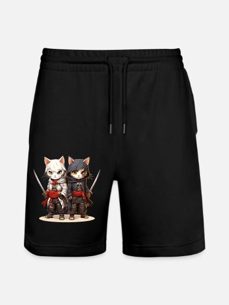 Two Samurai Cats - Stanley/Stella Trainer Unisex Organic Jogging Shorts - black