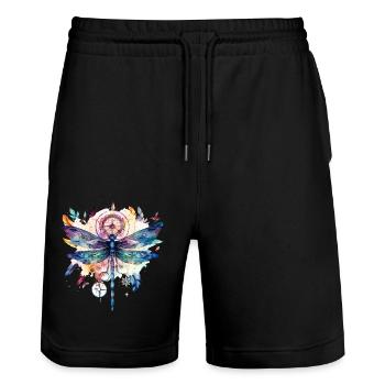 Hippie dream catcher with feather headdress and dragonfly - Stanley/Stella Trainer Unisex Organic Jogging Shorts - black - Front - Nik (191cm) & Marisol (170cm)
