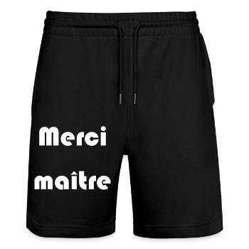 GELIEBTE. MEISTER. VIELEN DANK. DANKE, HERRIN. MEISTER - Stanley/Stella Unisex Bio Joggingshorts Trainer  - Schwarz - Vorne - Nik (191cm) & Marisol (170cm)