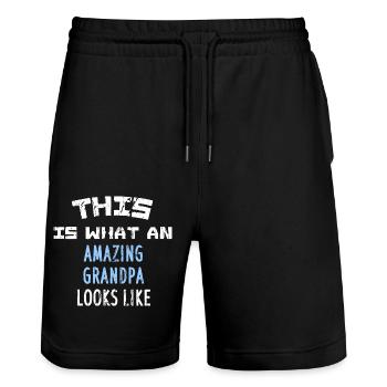 THIS IS WHAT AN AMAZING GRANDPA LOOKS LIKE - Stanley/Stella Trainer Unisex Organic Jogging Shorts - black - Front - Nik (191cm) & Marisol (170cm)