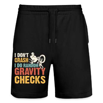 I Don t Crush I Do Random Gravity Checks - Stanley/Stella Trainer Unisex Organic Jogging Shorts - black - Front - Nik (191cm) & Marisol (170cm)