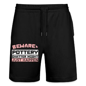 BEWARE - Stanley/Stella Unisex Bio Joggingshorts Trainer  - Schwarz - Vorne - Nik (191cm) & Marisol (170cm)