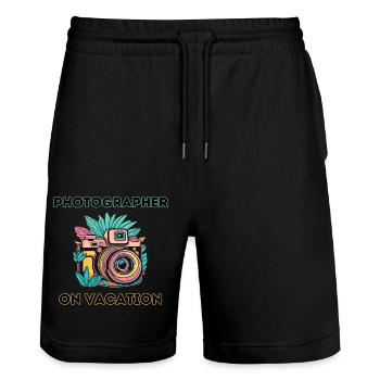 Fotograf im Urlaub - Stanley/Stella Unisex Bio Joggingshorts Trainer  - Schwarz - Vorne - Nik (191cm) & Marisol (170cm)