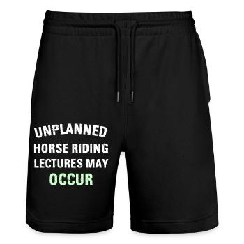 UNPLANNED HORSE RIDING LECTURES MAY OCCUR - Stanley/Stella Trainer Unisex Organic Jogging Shorts - black - Front - Nik (191cm) & Marisol (170cm)